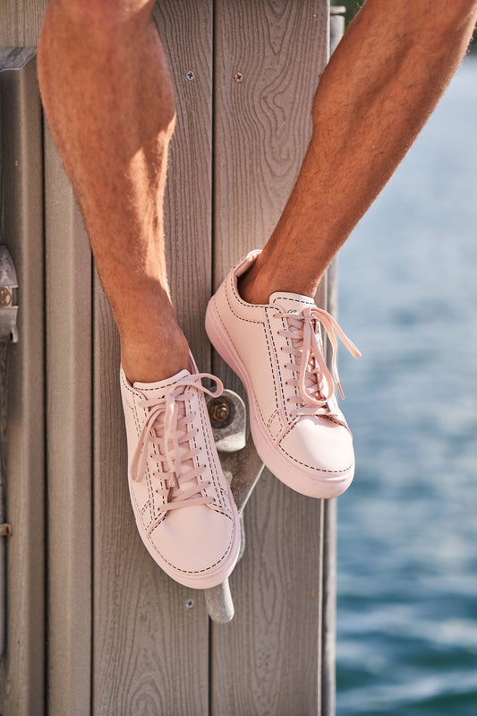 Leather Stitches Sneaker  Pale Pink and  Black